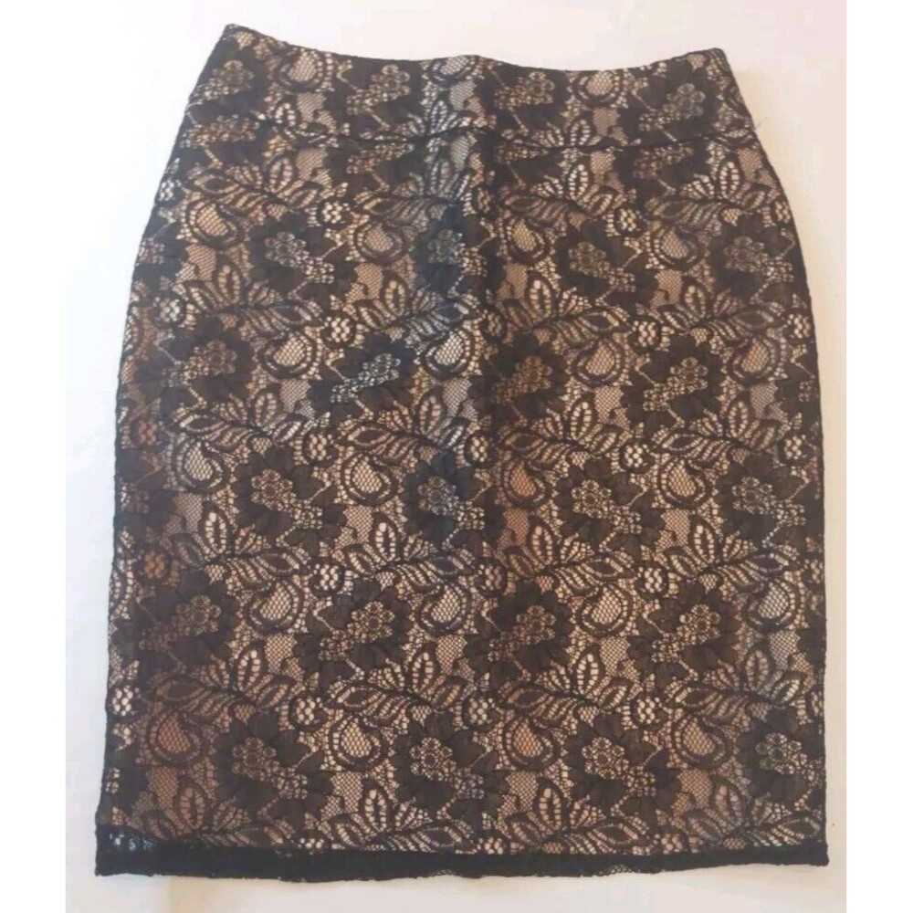 New York & Co Pencil Skirt Cream Black Lace Overlay Business Feminine Sz 4 Nwt
